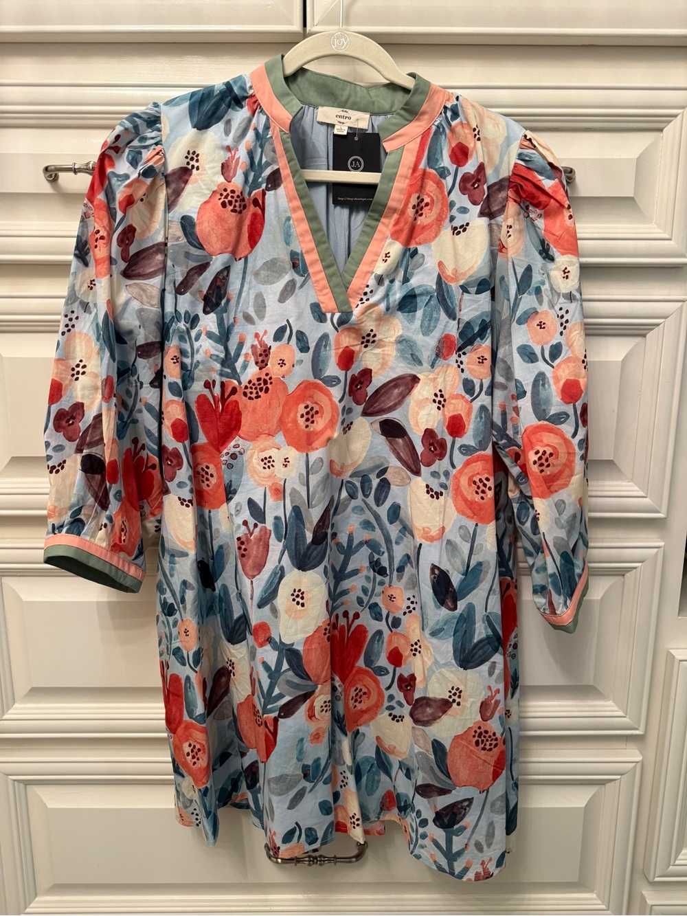 Floral Puff-Sleeve V-Neck Dress - Multicolor